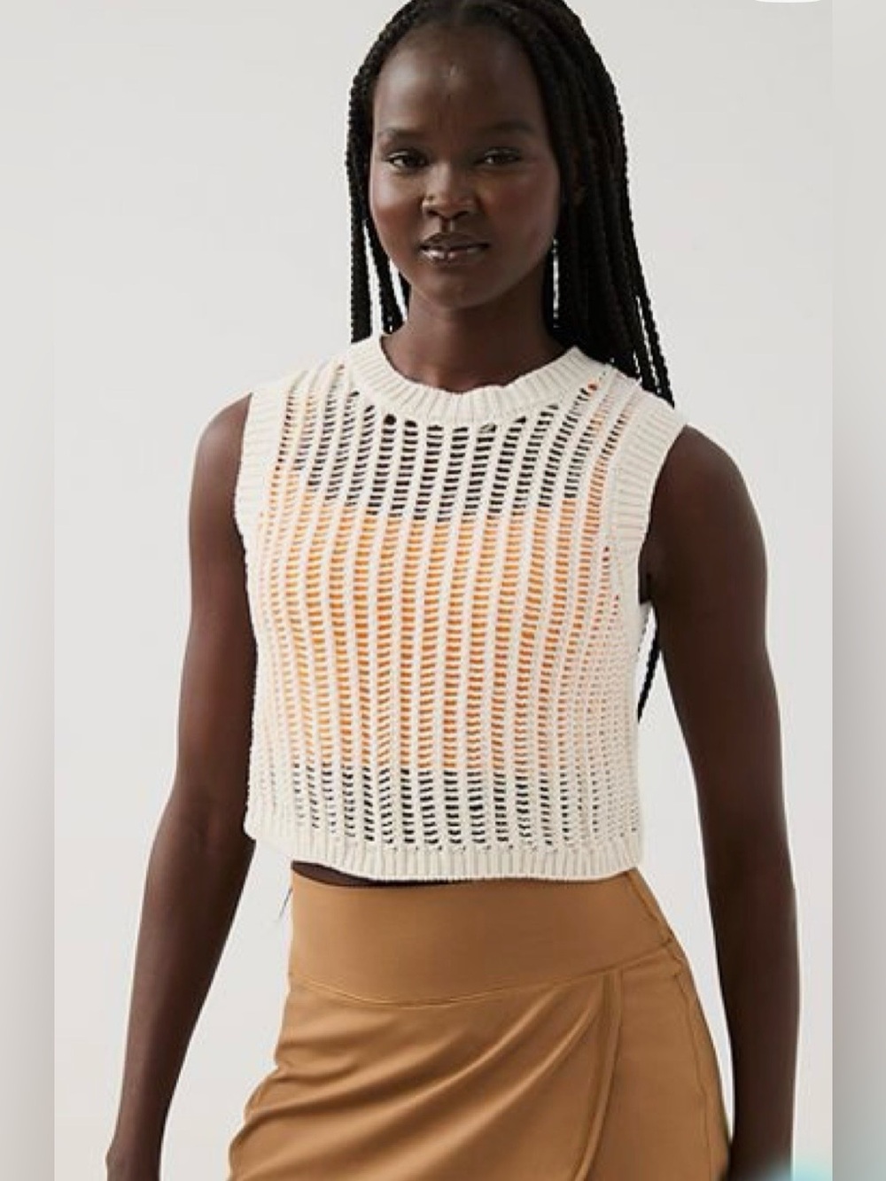 Offline By Aerie Crochet Sweater Tank Top Open Knit Size Medium Ivory Boho